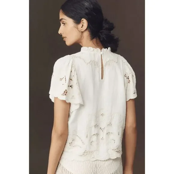 Anthropologie The Lainie High-Neck Lace Cutwork Blouse L NWT - Picture 6 of 9